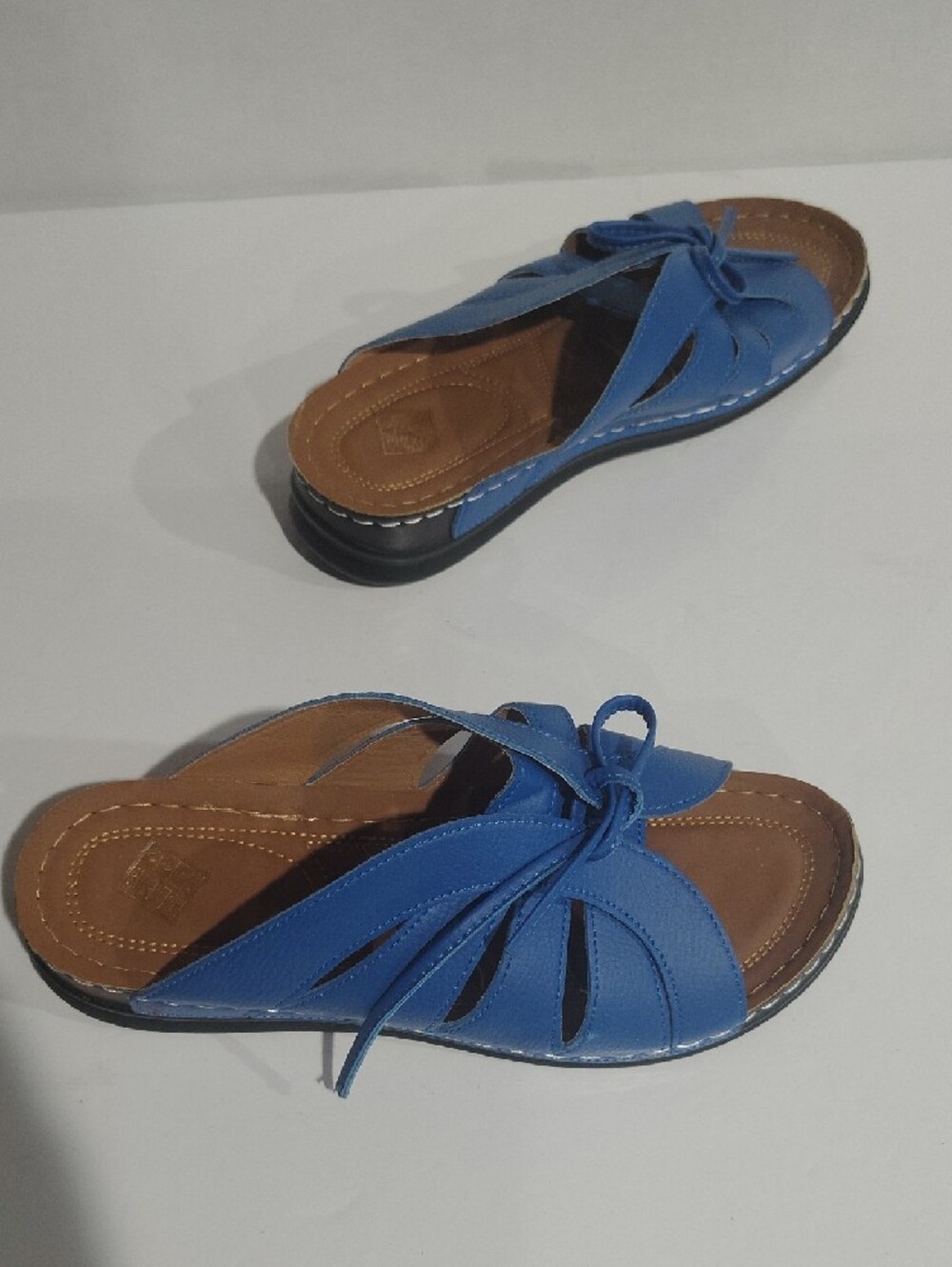 NWNB Women's Faux Leather Blue Slide Sandals with Bow Detail Size 43
